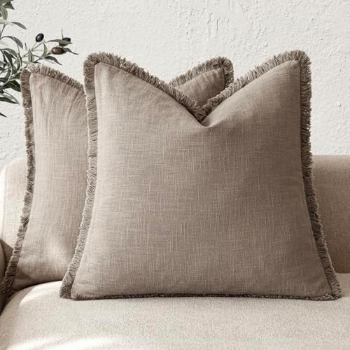 Foindtower Decorative Linen Fringe Throw Pillow Covers 22×22 Inch by Foindtower