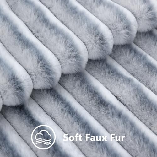 decorUhome Fall Faux Fur Throw Pillow Covers 20x20 Set of 2 Grey White - Image 3