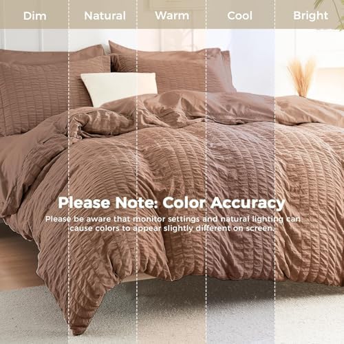 HYMOKEGE Mocha Brown California King Comforter Set Seersucker 7 Pieces - Image 2