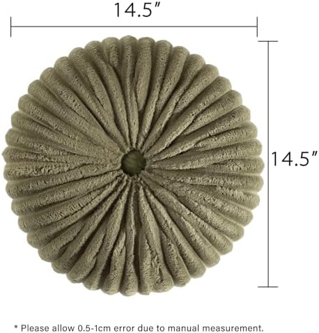 HIG Set of 2 Olive Flannel Decorative Round Pleated Throw Pillows - Image 7