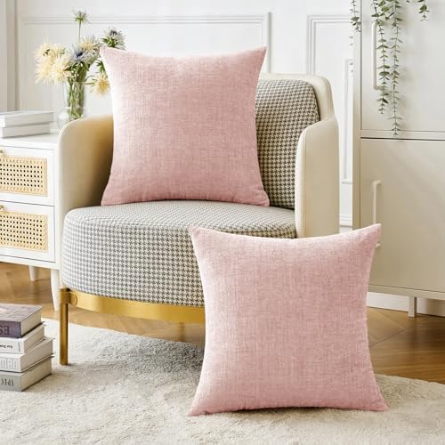 MIULEE Soft Chenille Throw Pillow Covers Pink 16x16 Inch Pack of 2 - Image 5