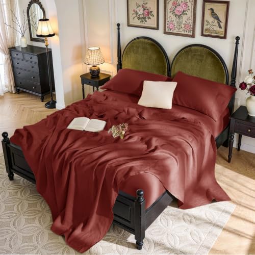 SONORO KATE 100% French Linen Queen Size Sheets Set, Natural Flax Bedding by SONOROKATE