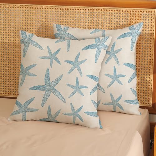 Blue Starfish Pillow Covers 18x18 Set of 2 Coastal Throw Pillows Spring Summer - Image 2