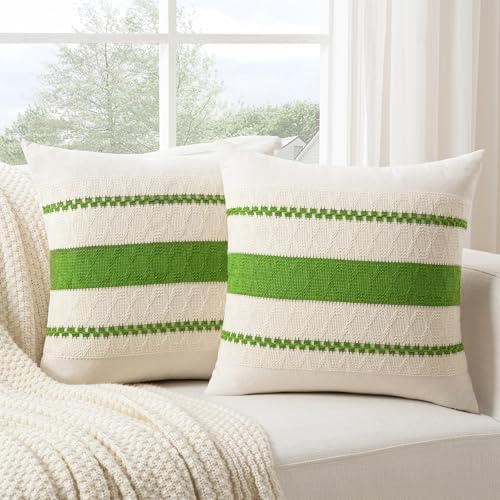 Fancy Homi Set of 2 Boho Lime Green Decorative Throw Pillow Cover 16x16 Inch by Fancy+Homi