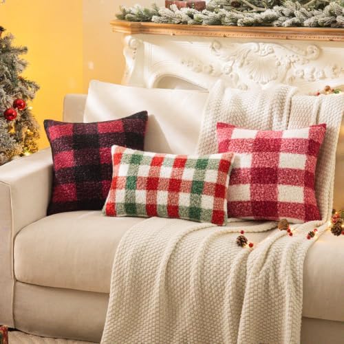 AQOTHES Red White Plaid Christmas Throw Pillow Covers 20x20 Inch Set of 2 - Image 4