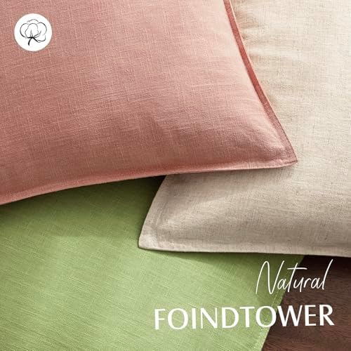 Foindtower Linen Solid Decorative Throw Pillow Covers 20x20 Inch Coral Pink - Image 4