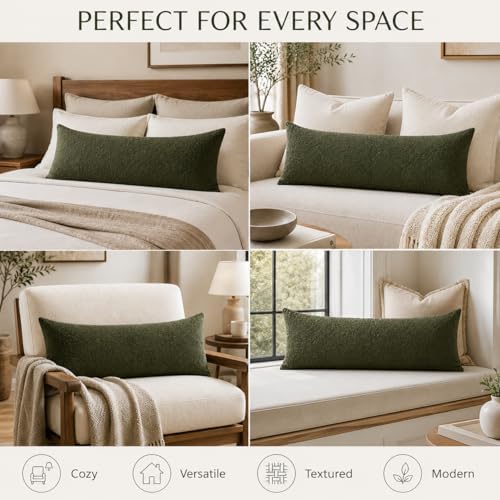JoraLion 20x54 inch Boucle Body Pillow Cover, Army Green Woven Texture Neutral - Image 3