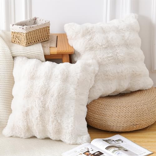 MADIZZ Pack of 2 Thick Plush Faux Wool Throw Pillow Covers Soft Boho Throw - Image 2