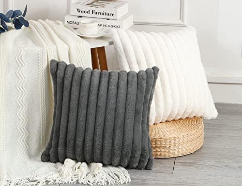 PANOD Set of 2 Faux Fur Decorative Throw Pillow Covers 18 x 18 White, Luxury - Image 4