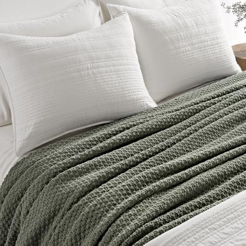 EVERGRACEHOME Chunky Chenille Knit Throw Blanket, Dried Thyme Green - Image 2
