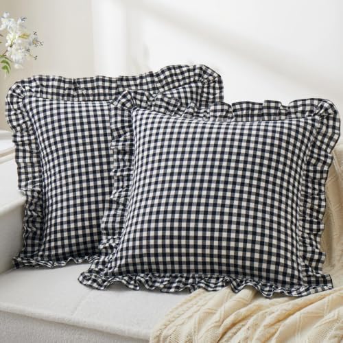 KKJIAF 2 Pcs Ruffle Gingham Pillow Covers 26" x 26" by KKJIAF