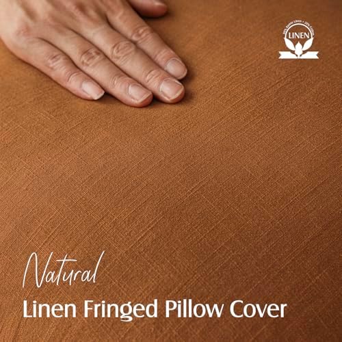 Foindtower Decorative Linen Fringe Throw Pillow Covers 24×24 Inch - Image 2