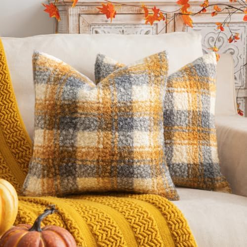 AQOTHES Plaid Fall Throw Pillow Covers Yellow Blue 20x20 Inch Set of 2 by AQOTHES