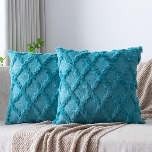 Set of 2 Soft Moroccan Throw Pillow Covers 18x18 Inch Plush Boho Decorative by Cozoomy