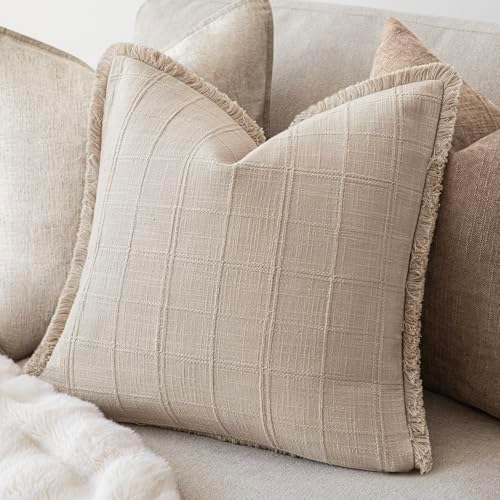 Foindtower Set of 1 Decorative Linen Check Fringe Throw Pillow Cover Long - Image 5