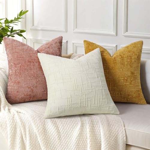 decorUhome Textured Chenille Throw Pillow Covers 22x22 Set of 2 Pink - Image 4