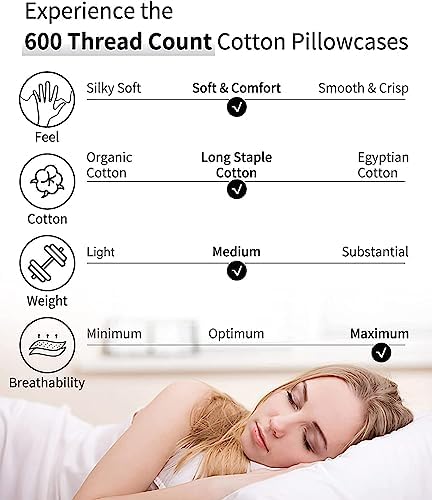 Warmstar Cotton Pillow Cases King Size Set of 2, 600 Thread Count Pillowcases - Image 4