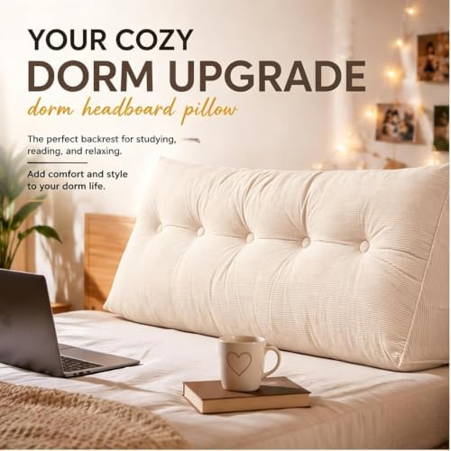 BLOWEST Dorm Headboard Pillow Twin XL Dorm Bed Wedge Cushion, No Nail College - Image 2