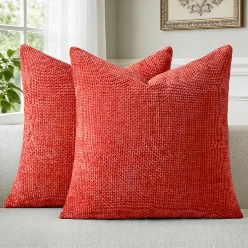 a moment Red Chenille Throw Pillow Covers 22x22 Inch Pack of 2 Modern by amoment