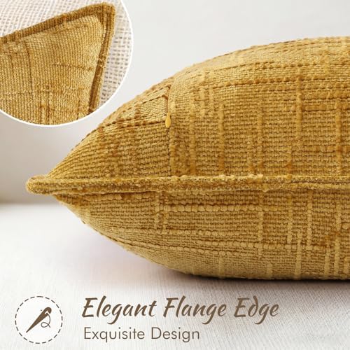 decorUhome Chenille Fall Throw Pillow Covers 22x22 Set of 2, Mustard Yellow - Image 3