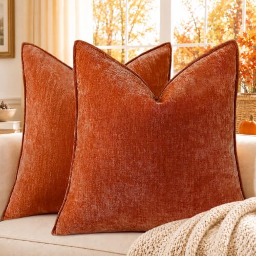 decorUhome Chenille Rust Velvet Throw Pillow Covers 22x22 Set of 2 by decorUhome