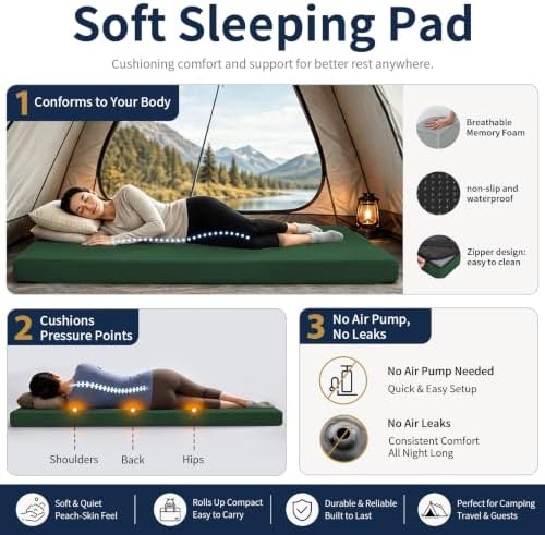 CYMULA Memory Foam Camping Mattress Pad, Sleeping Pad - Image 2