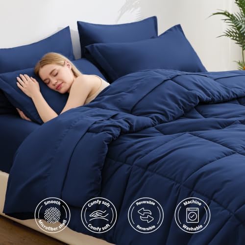 Love's cabin Plaid Full Comforter Set, Dark Blue - Image 3