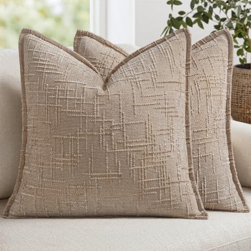 MIULEE Slubby Textured Decorative Euro Throw Pillow Covers Oatmeal 24x24 by MIULEE
