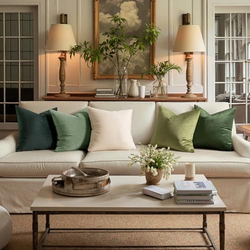 MIULEE 24x24 Inch Pack of 2 Euro Velvet Throw Pillow Covers Moss Green - Image 3