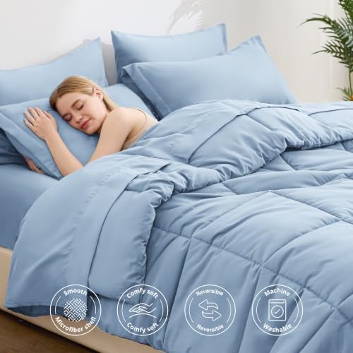 Love's cabin Plaid Twin XL Comforter Set, Light Blue - Image 3