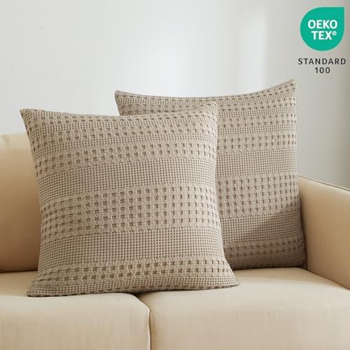 PHF 100% Cotton Waffle Weave Euro Sham Covers, 2 Pack 26" x 26" Bed Pillow - Image 6