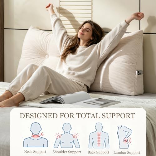 Triangular Bed Wedge Pillow for Headboard, Queen Reading Pillows for Sitting in - Image 2