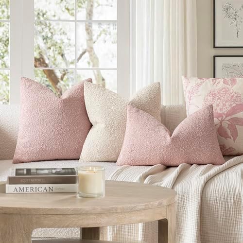 Foindtower Decorative Textured Boucle Throw Pillow Covers 24x24 Sakura Pink - Image 6