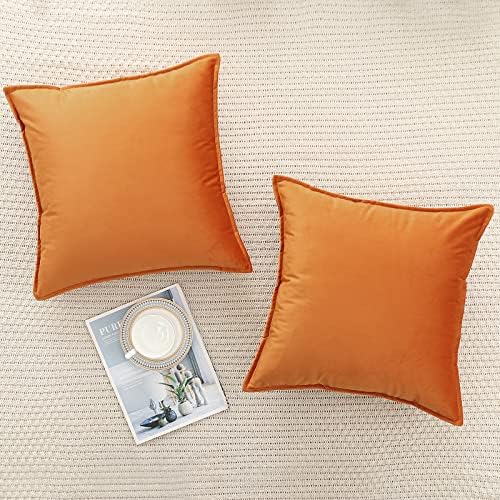 Velvet Orange Throw Pillow Covers 18”x18”Pack of 2 Soft Decorative - Image 3