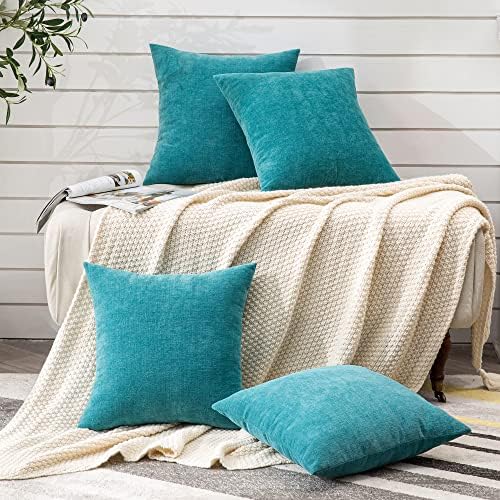 GAWAMAY Teal Chenille Throw Pillow Covers 18x18 Set of 4 - Image 4