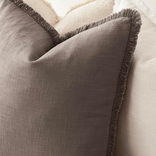 Foindtower Decorative Linen Fringe Throw Pillow Covers 16×16 Light Coffee - Image 5