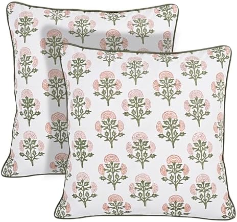 Ridhi Block Print Mughal Buta Peach Pillow Cover 20" x 20" Decorative Couch by Ridhi
