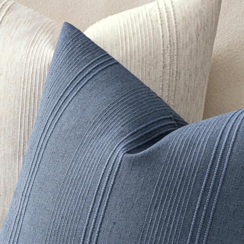 MIULEE Decorative Striped Throw Pillow Covers 16x16 Inch Blue 2 Pack - Image 3