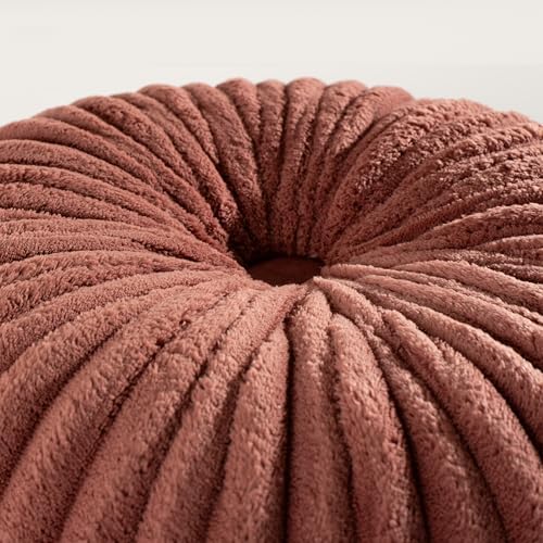 HIG Set of 2 Dusty Rose Flannel Decorative Round Pleated Throw Pillows - Image 2