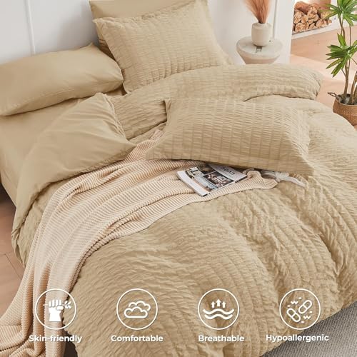 HYMOKEGE Khaki Full Size Comforter Sets Seersucker 7 Pieces, All Season Luxury - Image 3