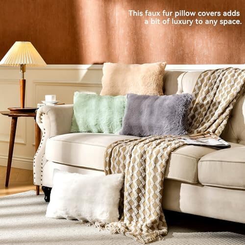 AmHoo Pack of 2 Throw Pillow Covers 3D Dense Faux Rabbit Fur Cozy Super Soft - Image 6