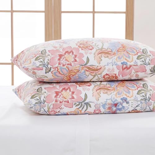 Bedorm Pink Floral Pillow Cases Set of 2 Cotton Pillow Cover King Size Flower - Image 6