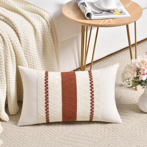 Fancy Homi Set of 2 Rust Boho Lumbar Decorative Throw Pillow Cover 12x20 Inch - Image 2