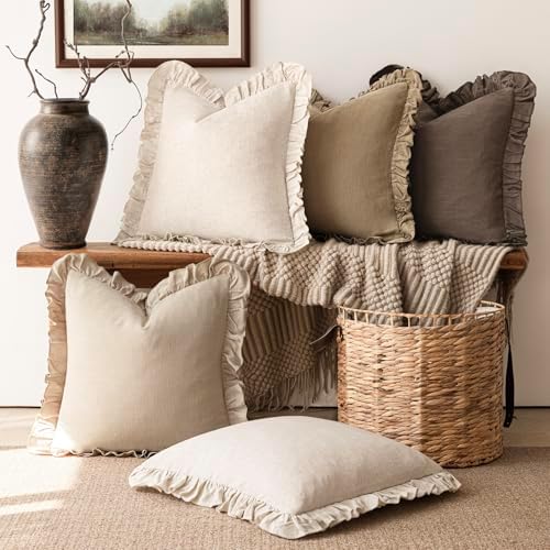 Foindtower Set of 2 Decorative Soild Fringe Ruffle Throw Pillow Covers Soft - Image 7