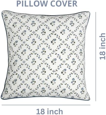 Ridhi Block Print Powder Blue Pillow Cover 18" x 18" Decorative Couch Pillows - Image 4