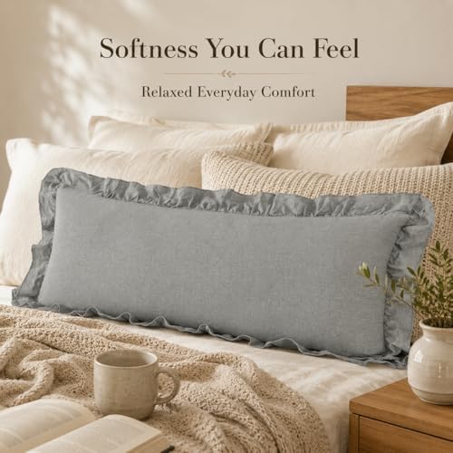 JoraLion Ruffled Lumbar Pillow Cover 14x36 Solid Light Gray - Image 2