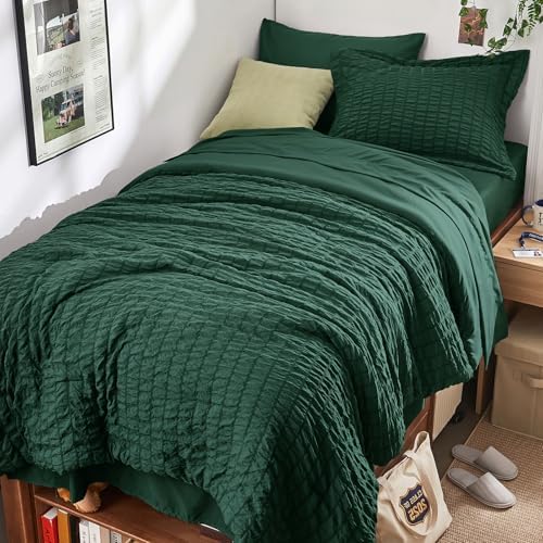 HYMOKEGE Emerald Green Twin Comforter Set Seersucker 5 Pieces, All Season by HYMOKEGE