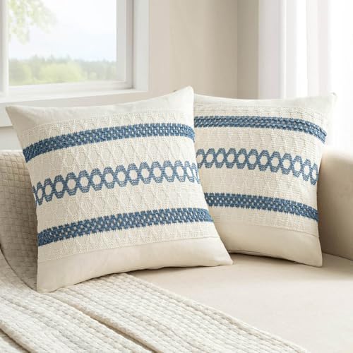 MIULEE Set of 2 Coastal Blue Boho Decorative Pillow Covers 20x20 Inch by MIULEE