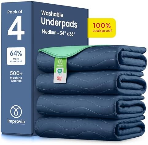 IMPROVIA® Washable Underpads, Heavy Absorbency Reusable Incontinence Pads by IMPROVIA
