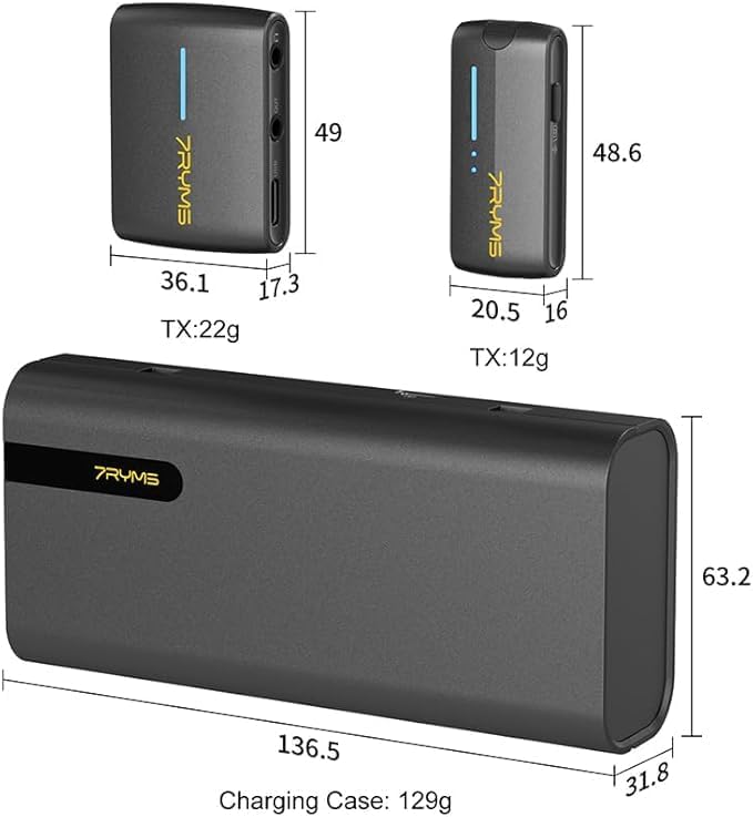 7RYMS iRay DW40 Wireless Lavalier Microphone with Four Transmitters One Charging Case Support AI Denoise, 48kHz/24bit Recording for Video Vlog, Interview, Live Streaming, Podcasting-Black